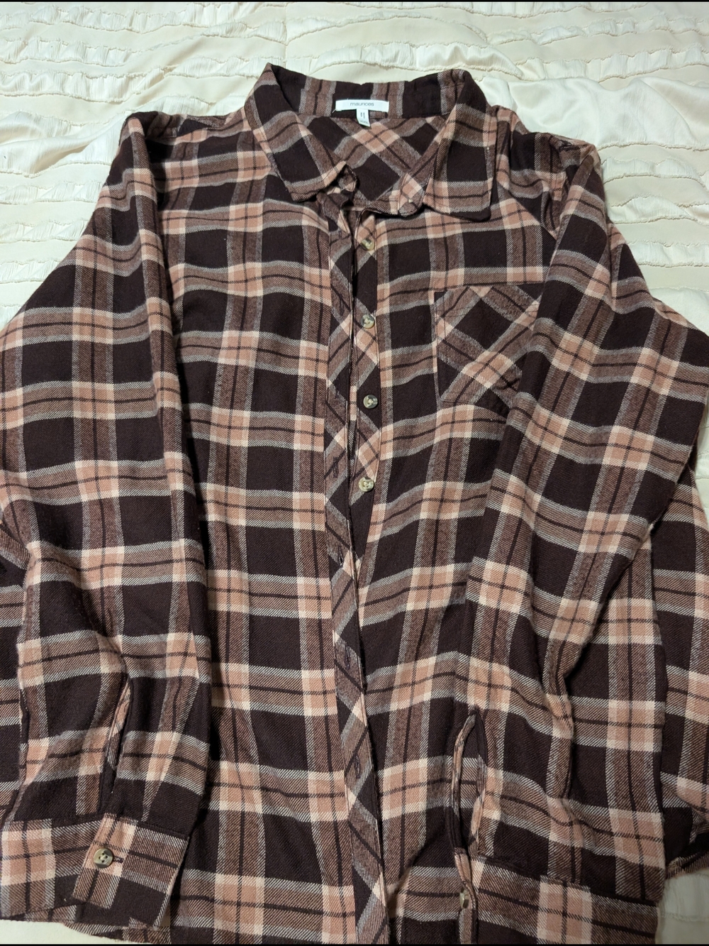 Maurices Brown and Tan Plaid Button-Down Shirt